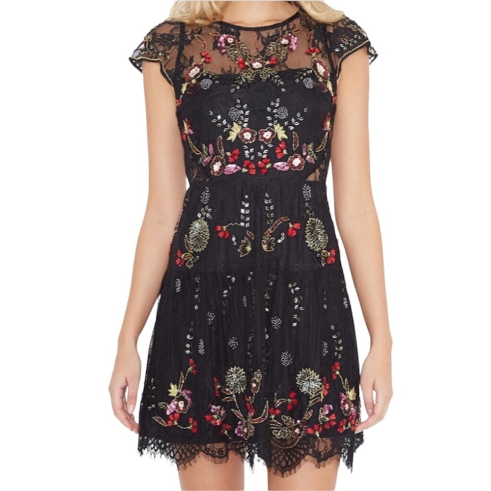Parker NY Janina Sequin Lace Dress Black Size Small - Picture 1 of 14